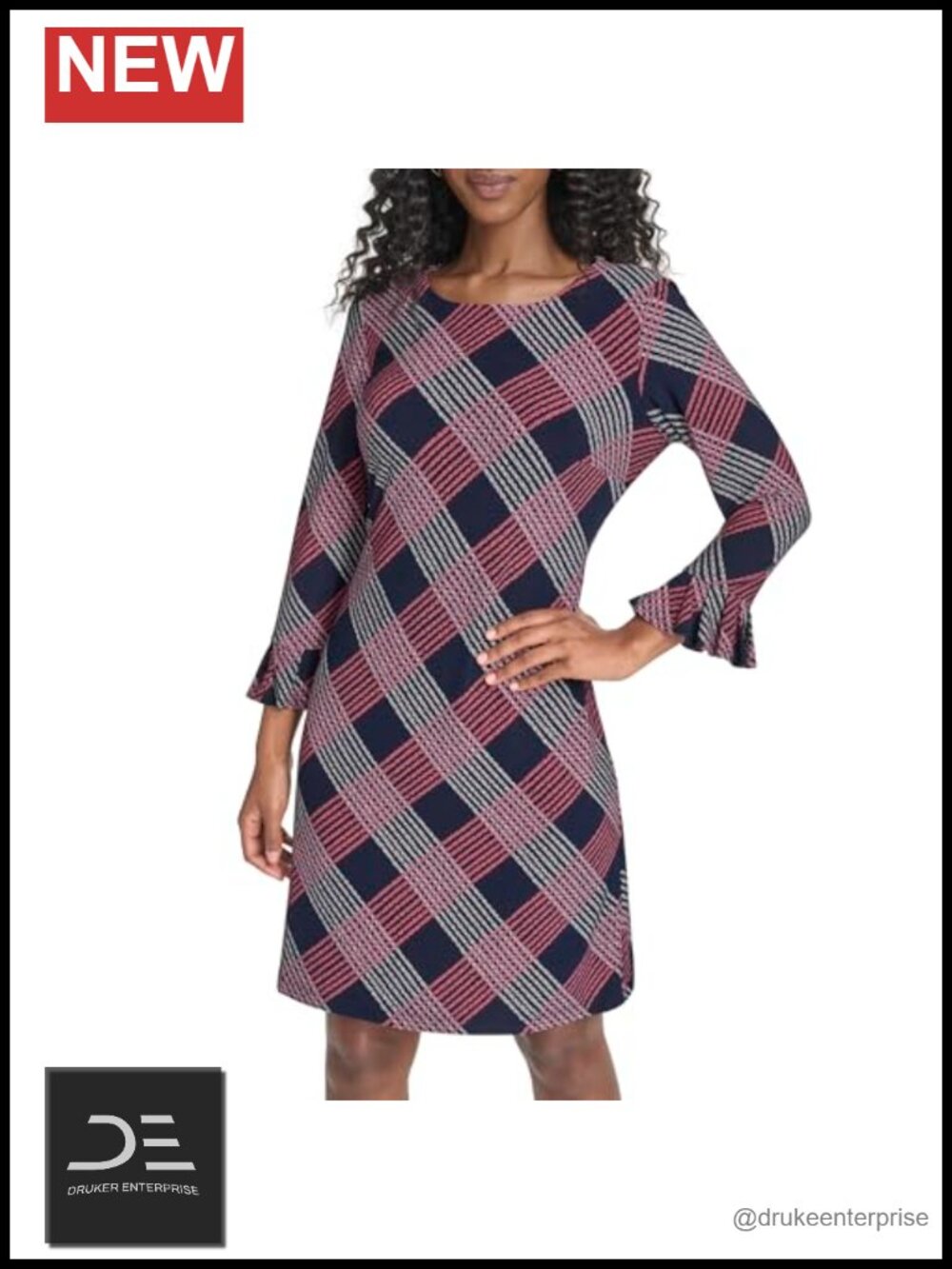 Tommy Hilfiger Women's 3/4 Ruffle Sleeve Jersey Shift Mini Dress